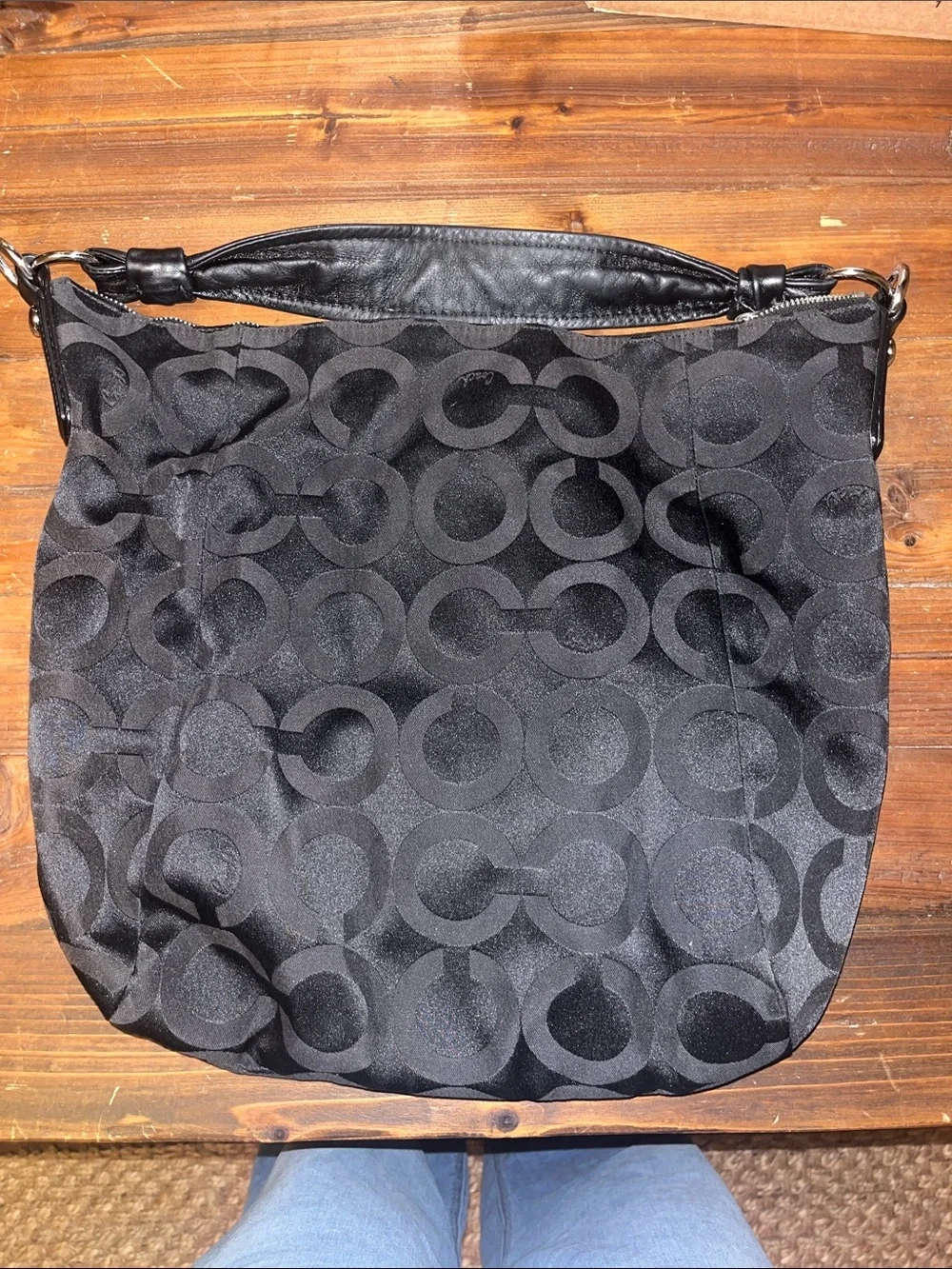 Coach Black Signature Circle Jacquard Shoulder Bag